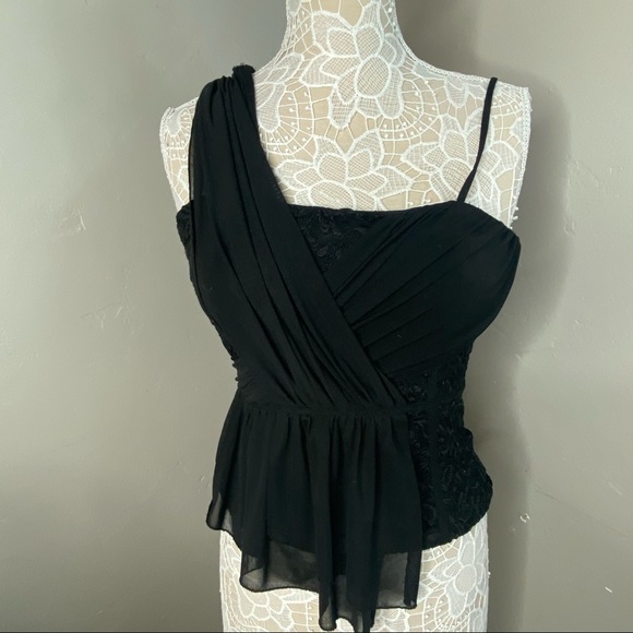 bebe Tops - BEBE || chiffon and lace black cropped blouse sz S